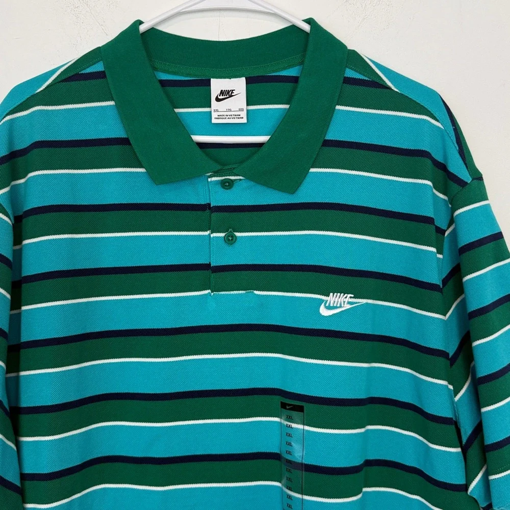 Nike Men's Club Striped Polo Shirt. Size XXL. Green and Blue Stripes. NWOT.
